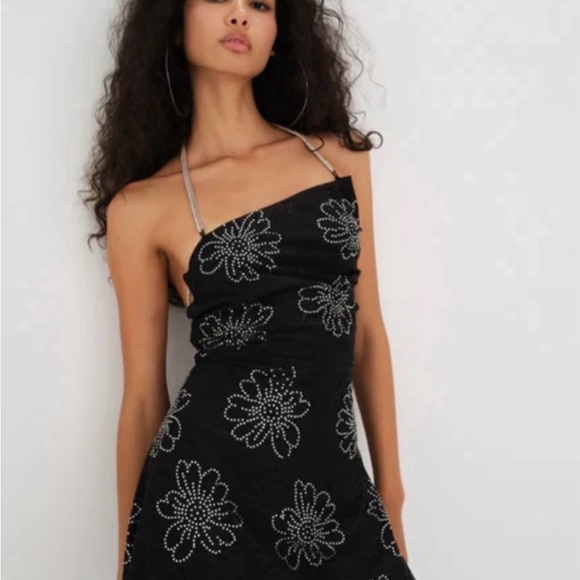 FOR LOVE & LEMONS black floral crystal embellished PAMELA mini dress - Picture 3 of 3
